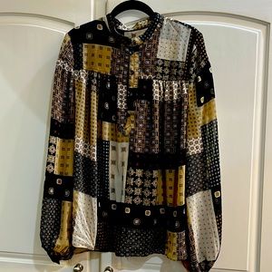 Fall Patchwork sheer blouse